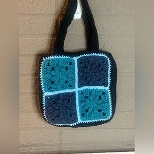 Handcrafted Crochet Tote Bag - Blue and Black